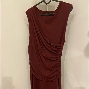 Ladies knee length Theory wine colour cotton wrap sleeveless dress